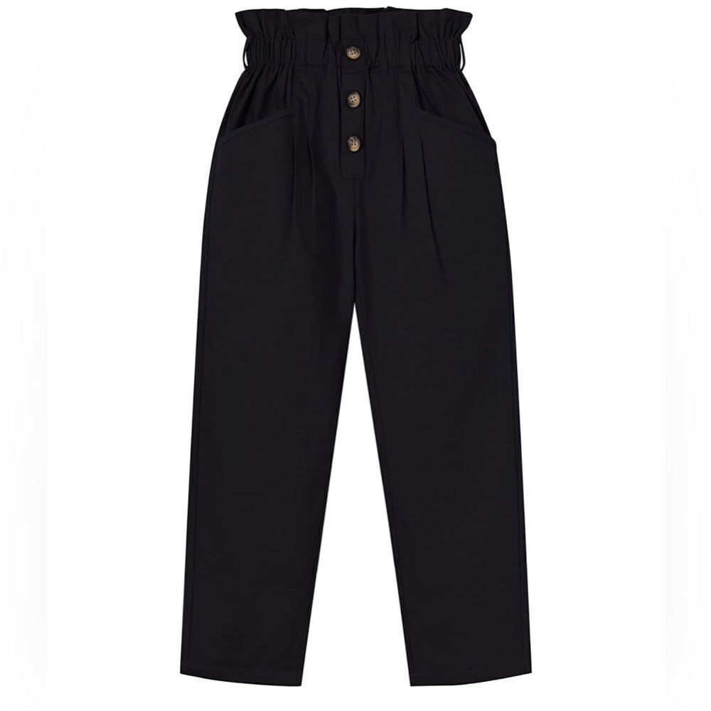 NWT Kukume Girls Pleated Ruffle Trim Pants High Waist Elastic Trousers